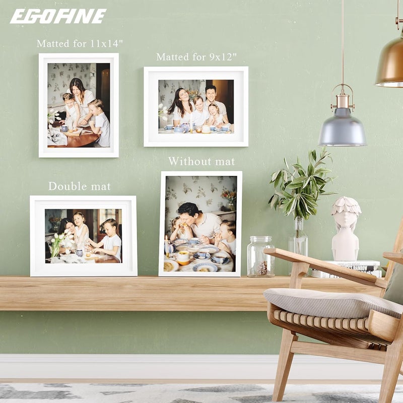 Egofine 12x16 Picture Frames White Set of 2 - Solid Wood Frames With Plexiglass Front, Display 9x12 or 11x14 Mat for Table Top and Wall Mounting - Image 5
